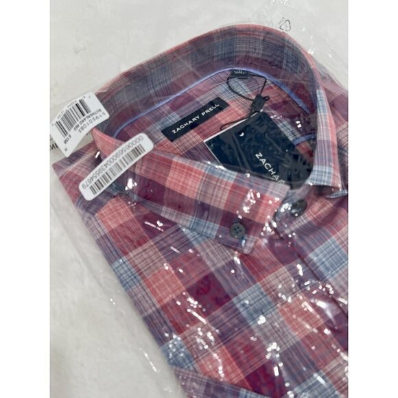 NWT ZACHARY PRELL Size M Sutherland Red Regular Fit Plaid Shirt MSRP $158 - Picture 7 of 9